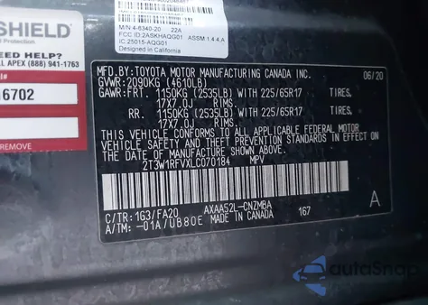 2020 Toyota Rav4 Xle из США, поврежденный, VIN 2T3W1RFVXLC070184